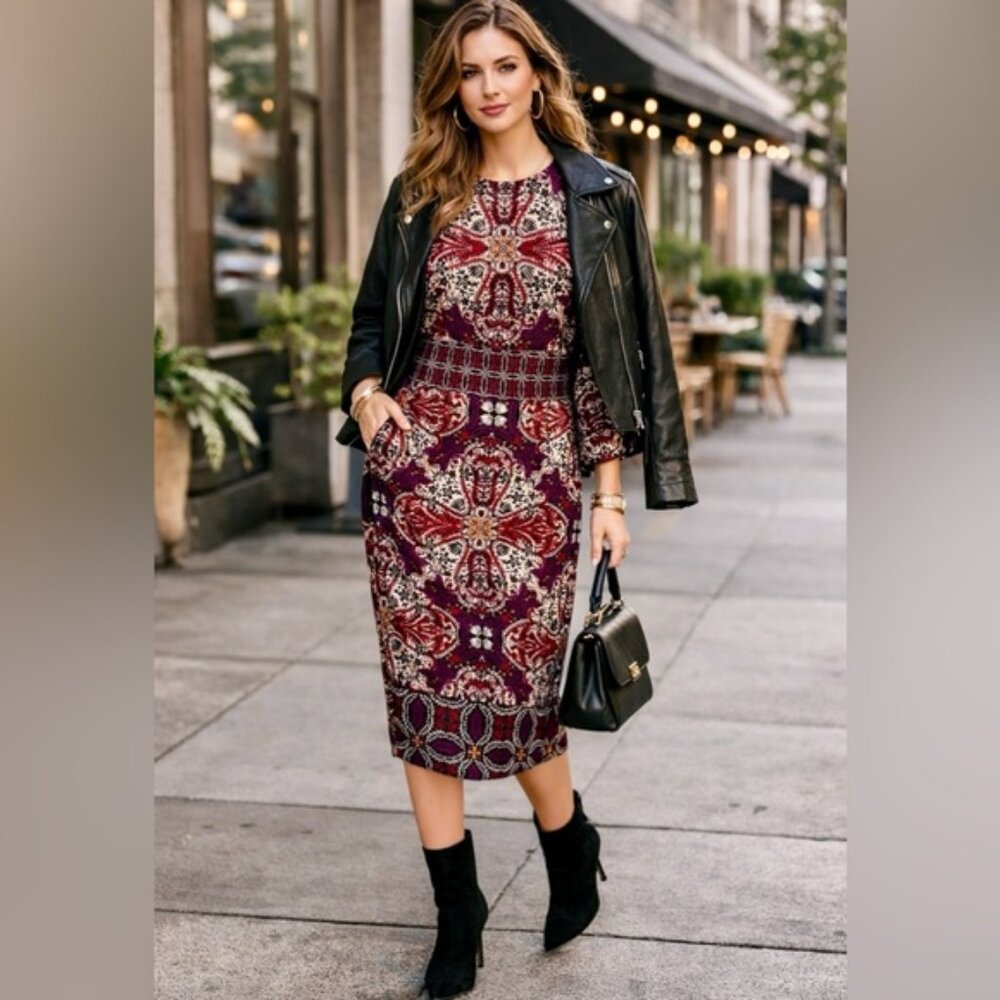 Chico's Medallion Print Long Sleeve Sheath Dress 4